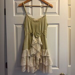 A'Reve green ruffle boho dress